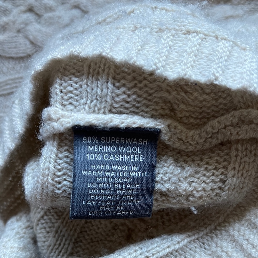 Claudia Nichole Tan Cream Merino Wool Cashmere Cable knit Crewneck Sweater XS - Picture 5 of 6